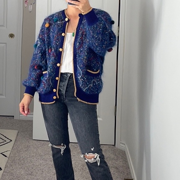 Vintage Pom Pom Open Front Knit Cardigan - Picture 12 of 13